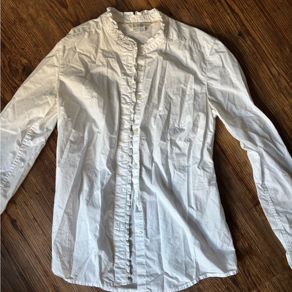 Boden Phobe Cotten Ruffled Button Down Shirt - Picture 2 of 4
